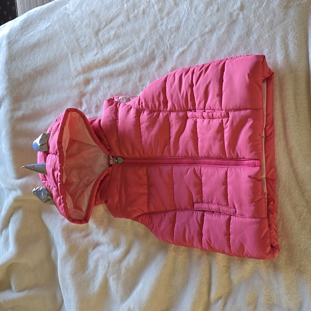 Girls Pink Unicorn Puffer‎ Vest With 3D Hood Size 3T